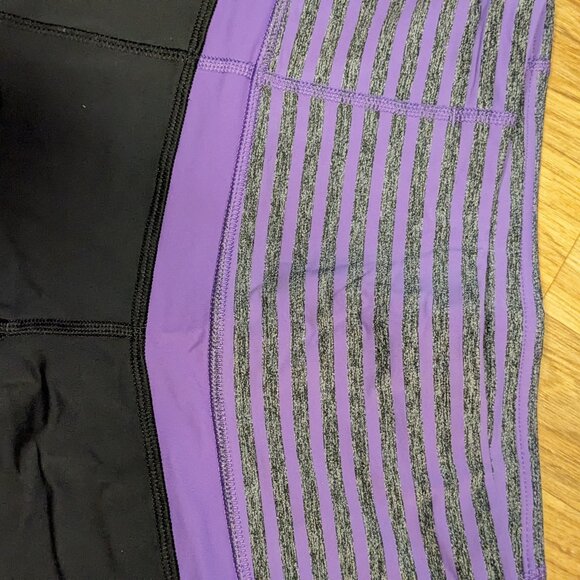 Lululemon Purple Striped Waiste Band Black Ruched Bottom Leggings Size 6 - Picture 3 of 4